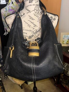 Chloe Black Leather Hobo Style Shoulder Bag with Gold Hardware